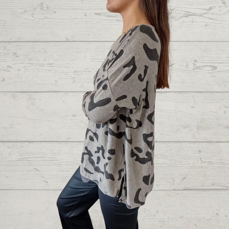 Italian Animal Print Long-sleeve T-shirt for Women