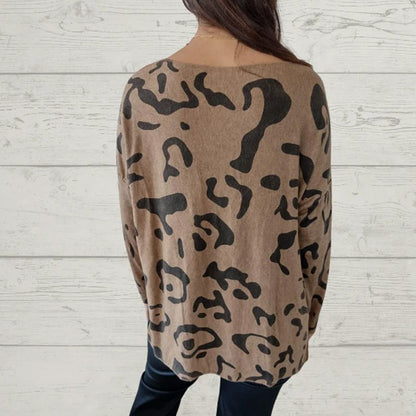 Italian Animal Print Long-sleeve T-shirt for Women