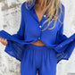 ✨Long Sleeve Shirt & Shorts Set: Women’s Casual 2-Piece, Soft Fabric for All-Day Wear