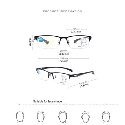 Titanium Multi-focus Reading Glasses Photochromic Progressive Double Light Anti-blue Light