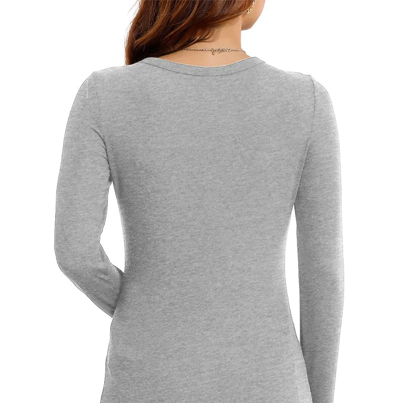 ✨NEW YEAR SALE🤩Women’s Solid Round-Neck Long-Sleeve Slim Fit Tops