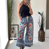 Women's Drawstring Faux Denim Casual Pants