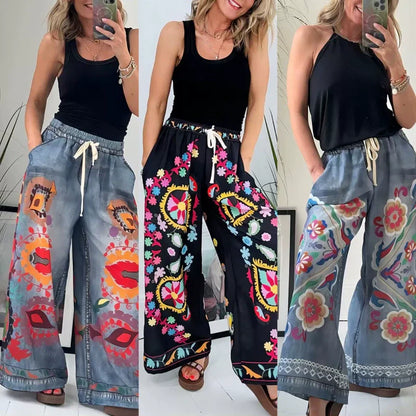 Women's Drawstring Faux Denim Casual Pants