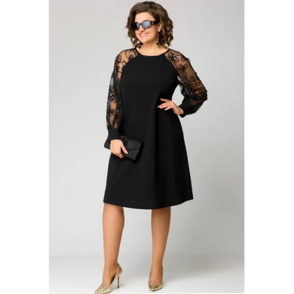 Lace Patchwork Round Neck Long Sleeve Dress