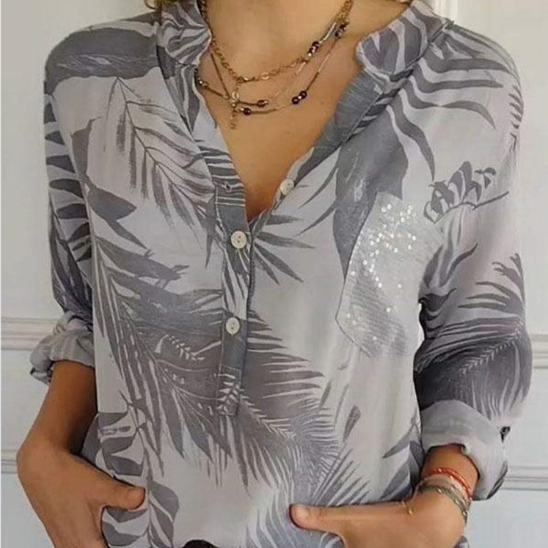 Women's Fashion V-Neck Printed Top