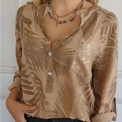 Women's Fashion V-Neck Printed Top