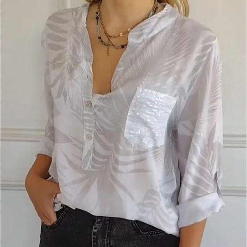 Women's Fashion V-Neck Printed Top