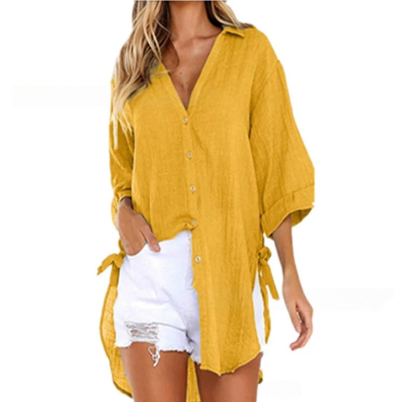 Women's Loose Fit Tie Asymmetrical Shirt