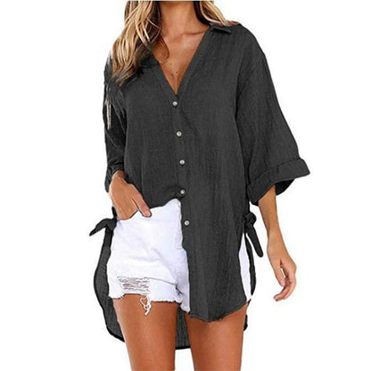 Women's Loose Fit Tie Asymmetrical Shirt