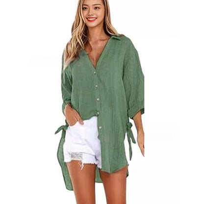 Women's Loose Fit Tie Asymmetrical Shirt