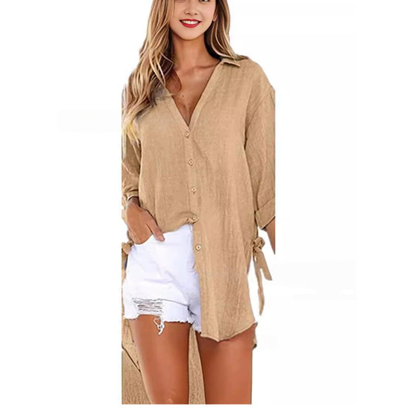 Women's Loose Fit Tie Asymmetrical Shirt