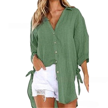 Women's Loose Fit Tie Asymmetrical Shirt