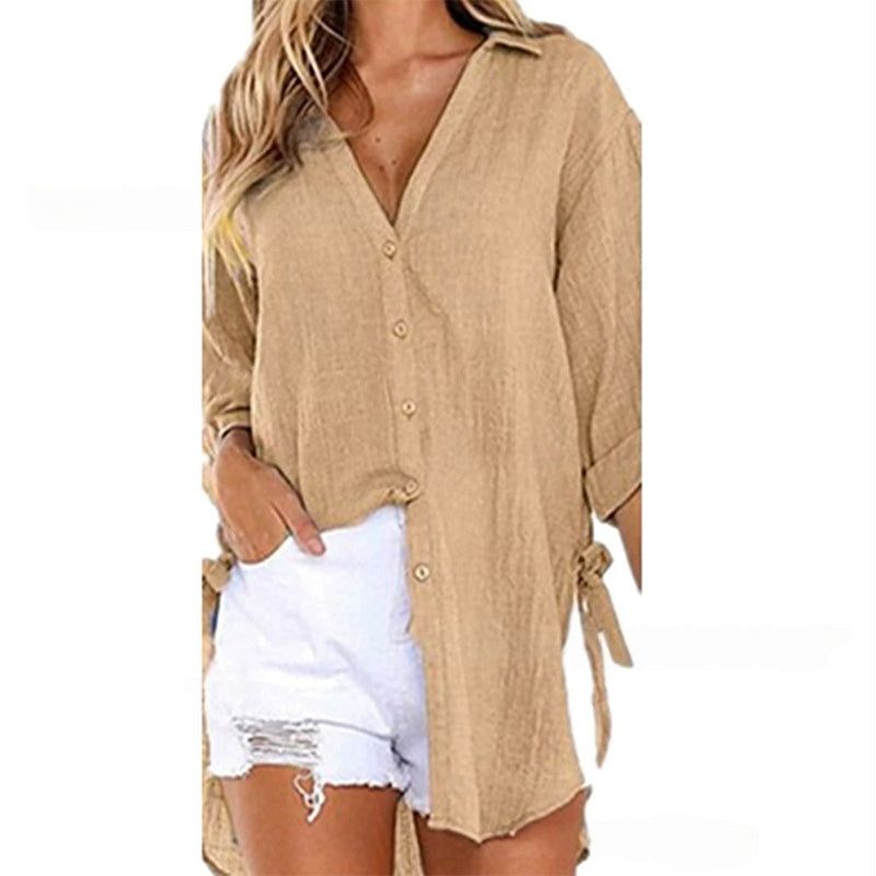 Women's Loose Fit Tie Asymmetrical Shirt