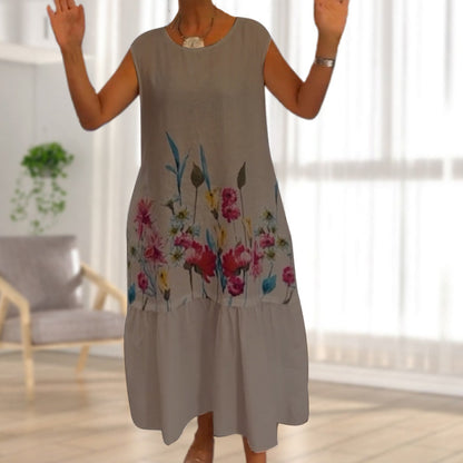 🌸Spring Special Sale 49% OFF🌸 Women's Loose Round Neck Sleeveless Floral Dress