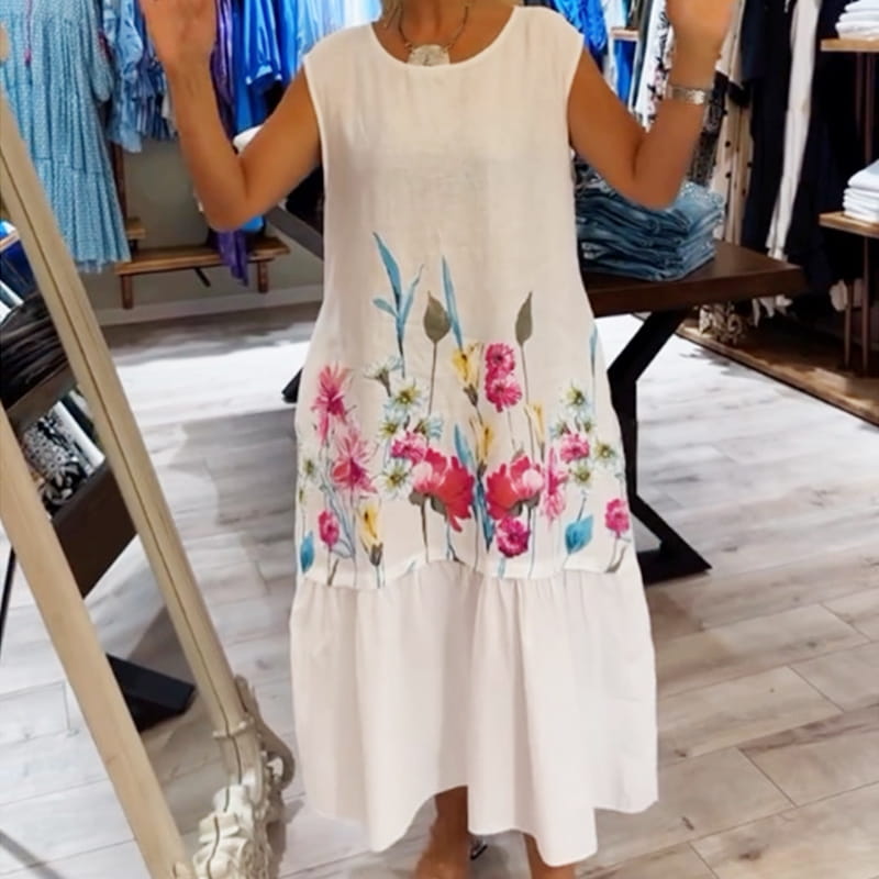 🌸Spring Special Sale 49% OFF🌸 Women's Loose Round Neck Sleeveless Floral Dress