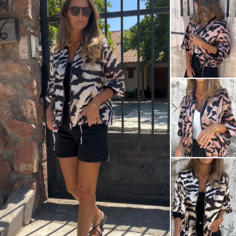 ⏳Time-limited Special⏰Women's Zebra Print Zipper Bomber Jacket