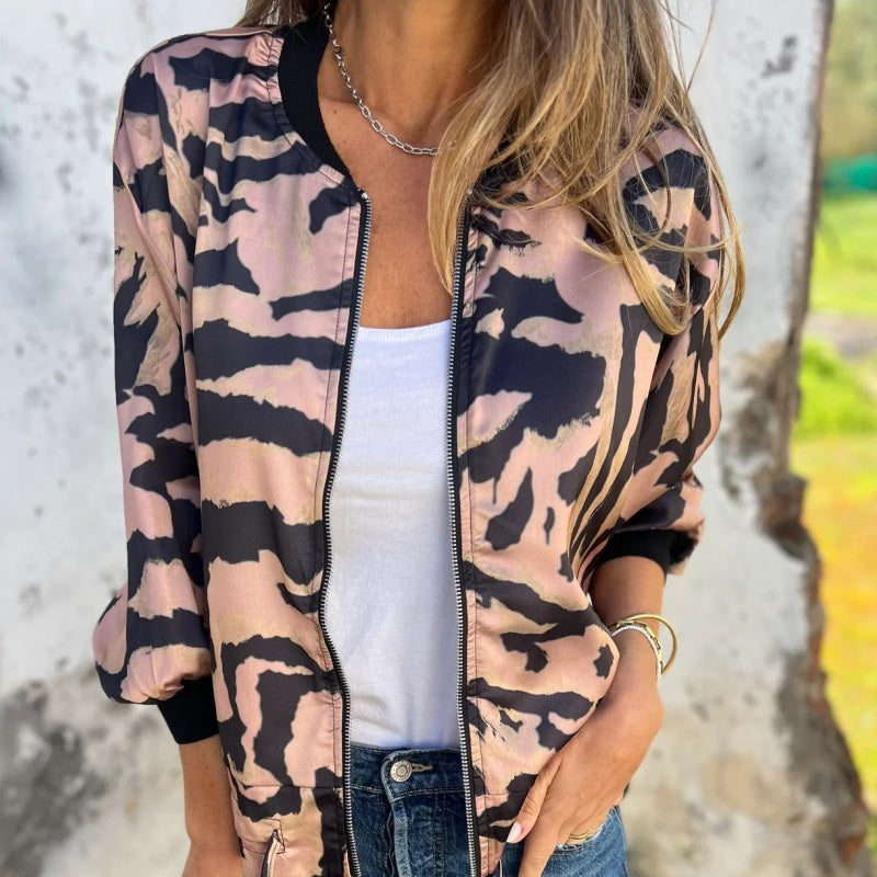 ⏳Time-limited Special⏰Women's Zebra Print Zipper Bomber Jacket
