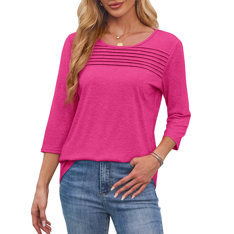 Free shipping on one piece too-Women’s Pleated Detail 3/4 Sleeve Casual T-Shirt