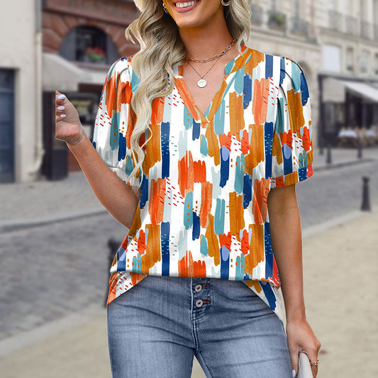 🌸Spring Specials🌸  Women's Printed V-Neck Short Sleeve Top