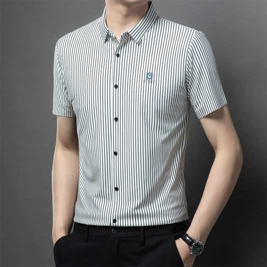 Men's Short Sleeve Striped Button-Down Shirt