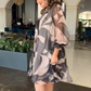Round Neck Long Sleeve Printed Flowy Dress