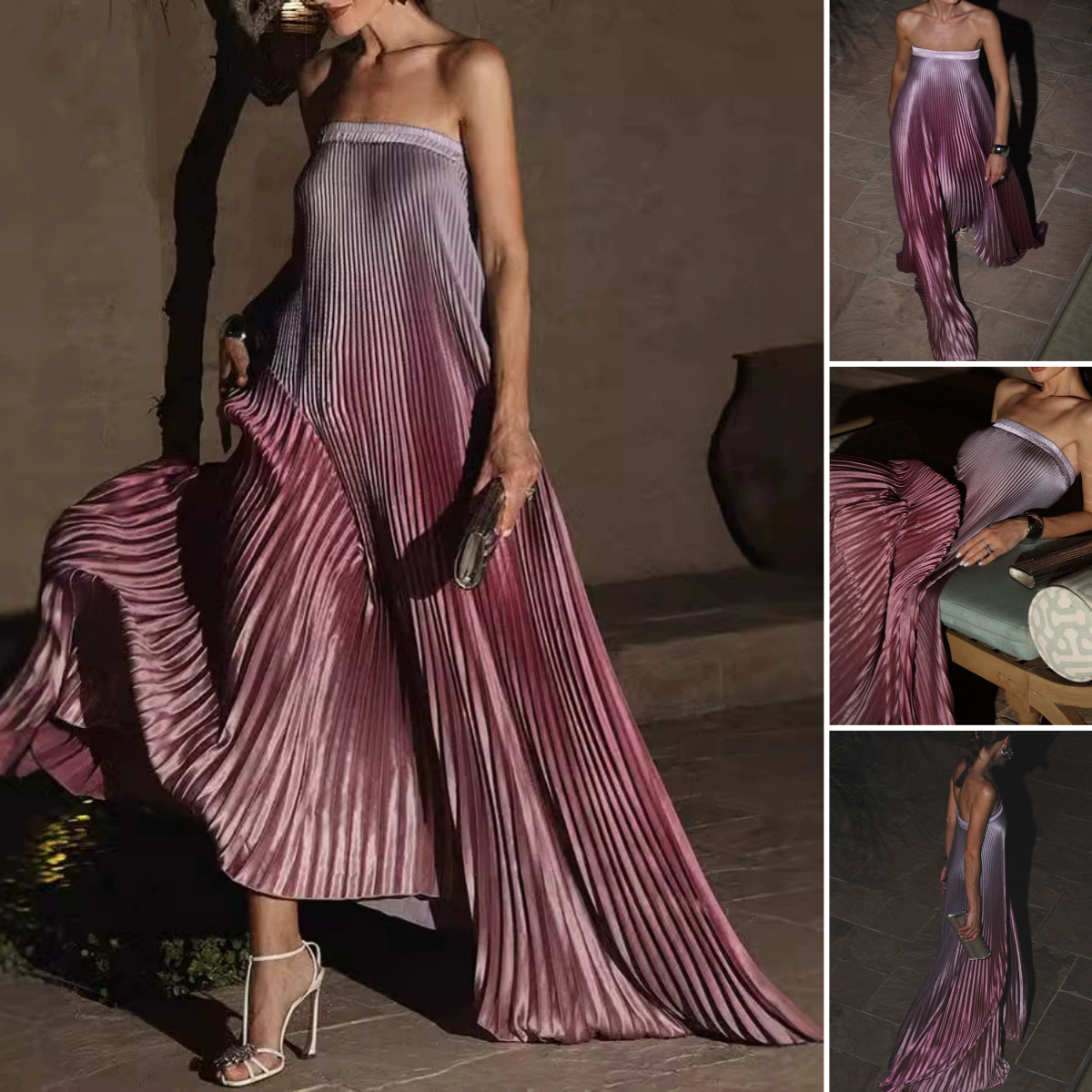 🌸Spring Specials💐 Ombre Strapless Pleated Evening Dress