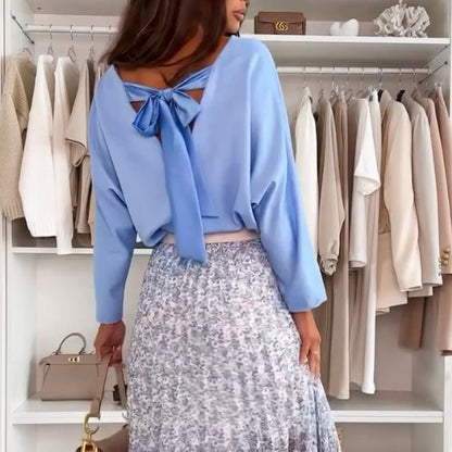 💖Limited Sale 60% OFF💖Women's  Floral Pleated Skirt & Bow-Tied Back Blouse Set