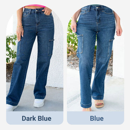 High Rise Cargo Wide-Leg Stretch Jeans for Women