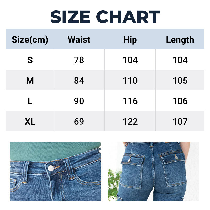 High Rise Cargo Wide-Leg Stretch Jeans for Women