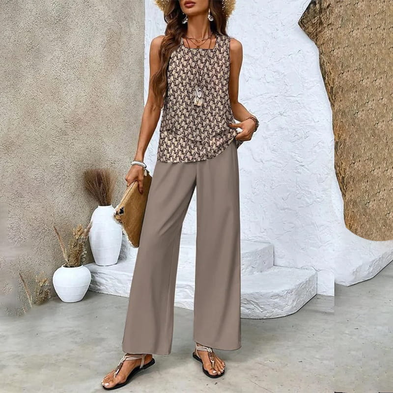 🌺Mother's Day Hot Sale 50% OFF🌺Women’s Trendy Print 2 Piece Outfits Sleeveless Top & Pants✨