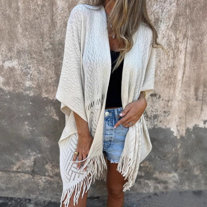 🔥🔥🔥Elegant Solid Color Soft Cutout Tassel Shawl