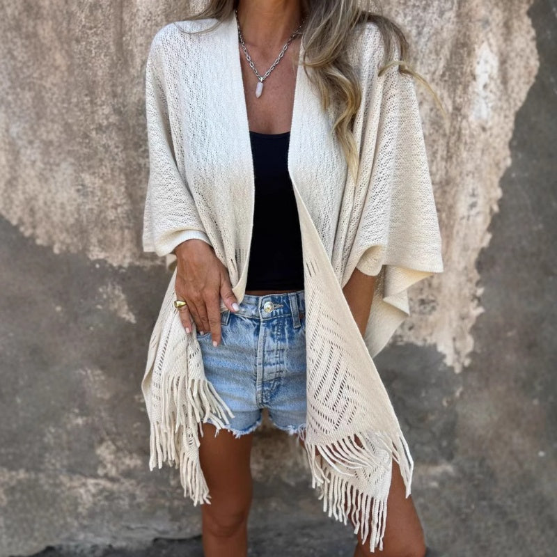 🔥🔥🔥Elegant Solid Color Soft Cutout Tassel Shawl