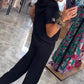 Hooded V-Neck Short-Sleeve Tops ＆ Pants Two-Piece Set
