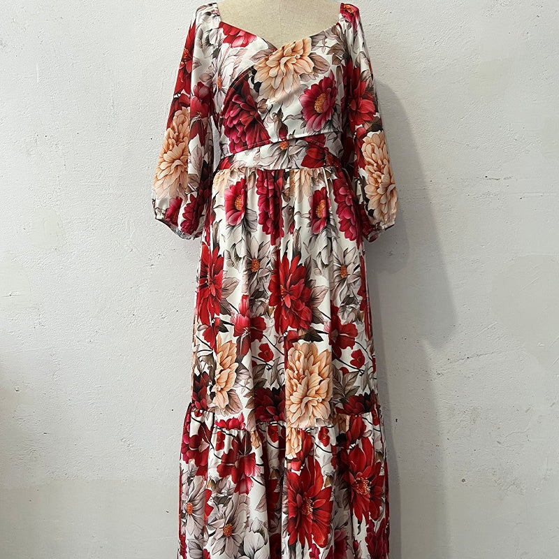 🌹Limited Sale 49% OFF🌹Women's V-Neck Floral Printed Pleated Dress