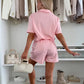💕Limited Sale 50% OFF💕Women's Solid Color Lapel Top & Pocket Shorts 2-PCS Set