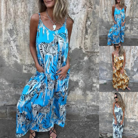 💙LETZTER TAG SALE 50% RABATT💙Bedrucktes rückenfreies Kleid mit Spaghettiträgern für Damen