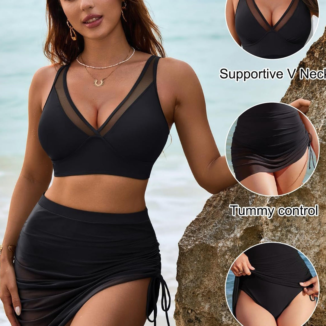 👙LAST DAY SALE 49% OFF💐Swim Skirt High Waisted Bikini Sets Tummy Control Swimsuits