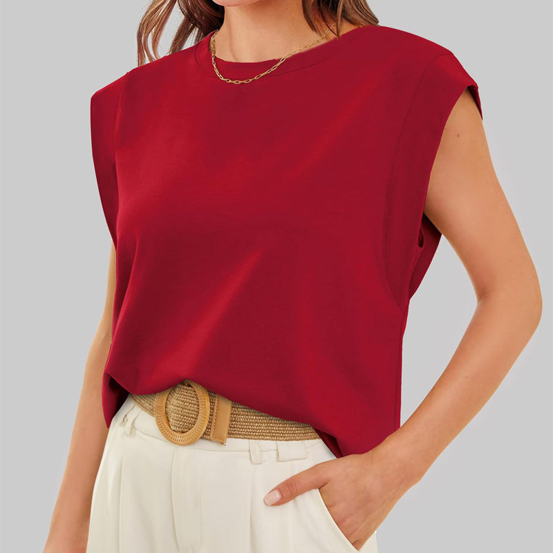 🔥Summer Hot Sale 50% Off 🩷 Solid Color Round Neck Cap Sleeve Top