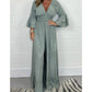 High-Waisted Pleated Deep V-Neck Wide-Leg Jumpsuit