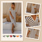 Women's V-Neck Striped Split Lapel Long Sweater Dress