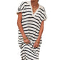 Women's V-Neck Striped Split Lapel Long Sweater Dress