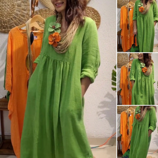 💖Limited Sale 50% OFF💖Women's Casual Boho Style Long-Sleeve Linen Dress
