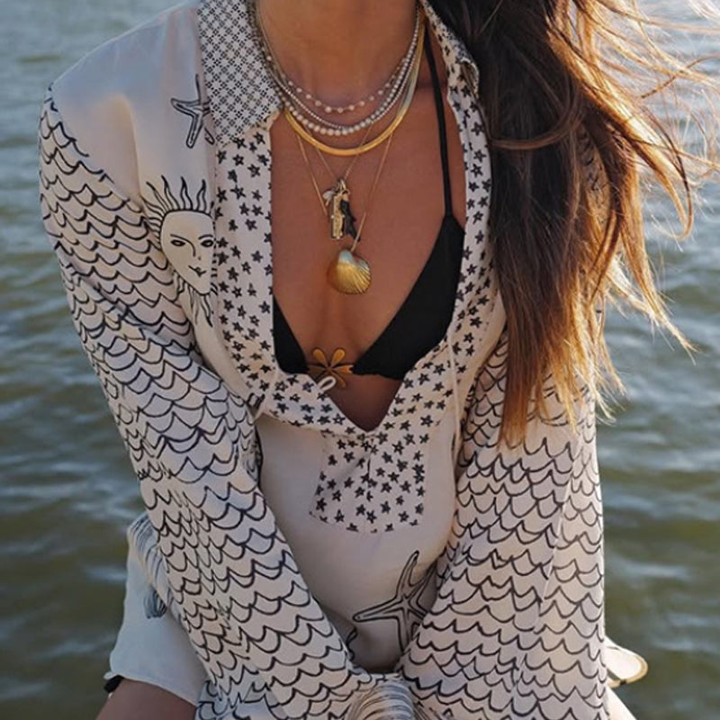 💕2025 HOT SALE 50% OFF👚Satin Unique Letter Print Tassle Shirt and Elastic Waist Shorts Set