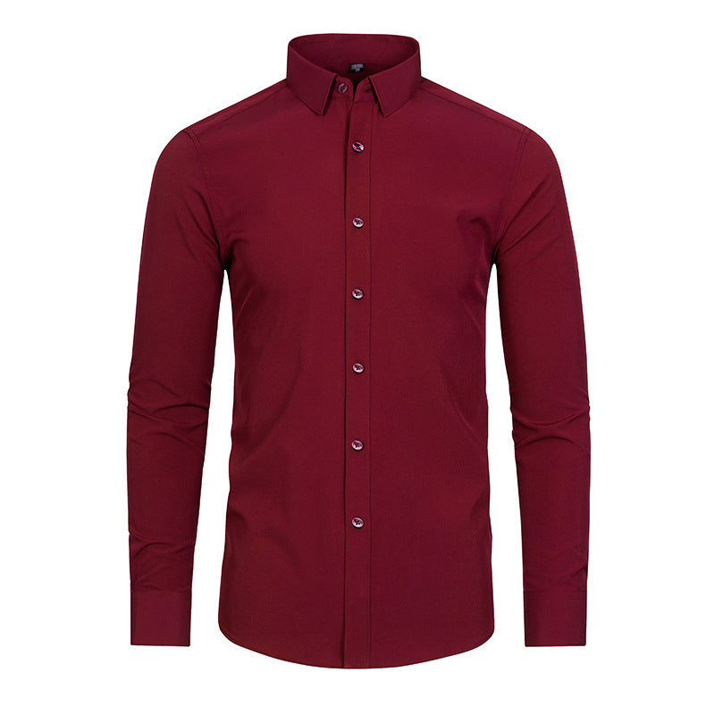 Men's Silky Wrinkle Resistant Solid Color Stretch Shirt