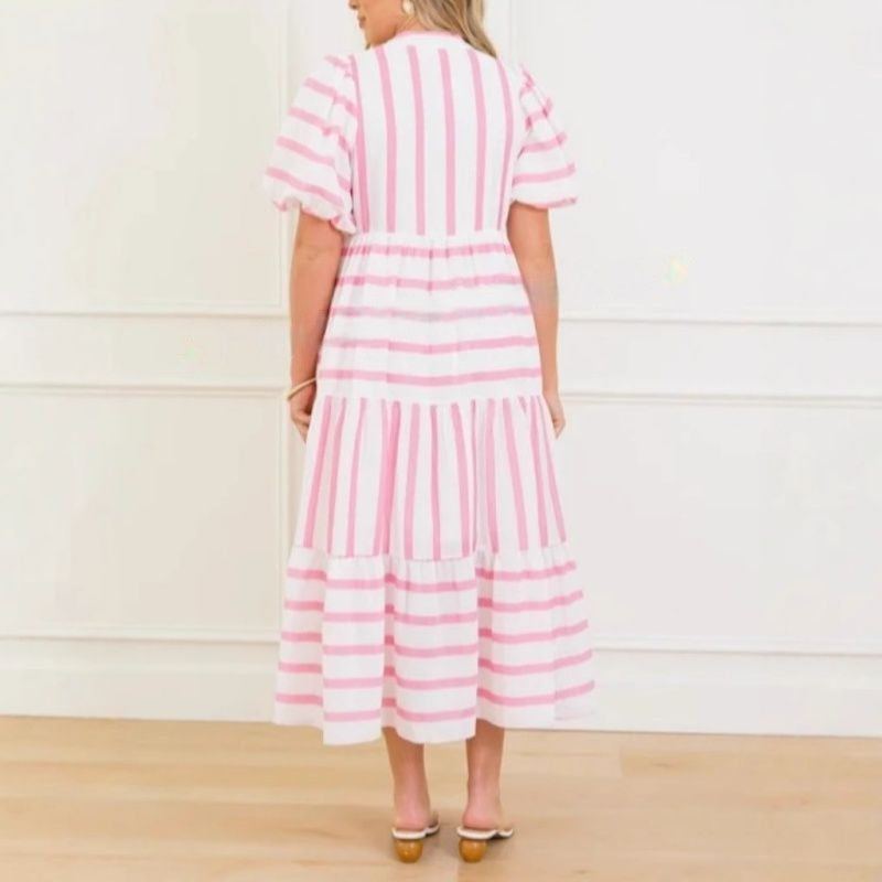 Women's Summer Striped Loose Casual Short Sleeve Dress