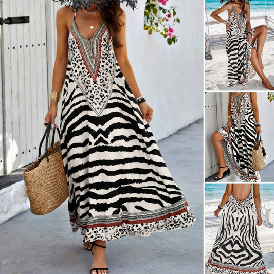 Zebra Leopard Print Slip Maxi Kleid
