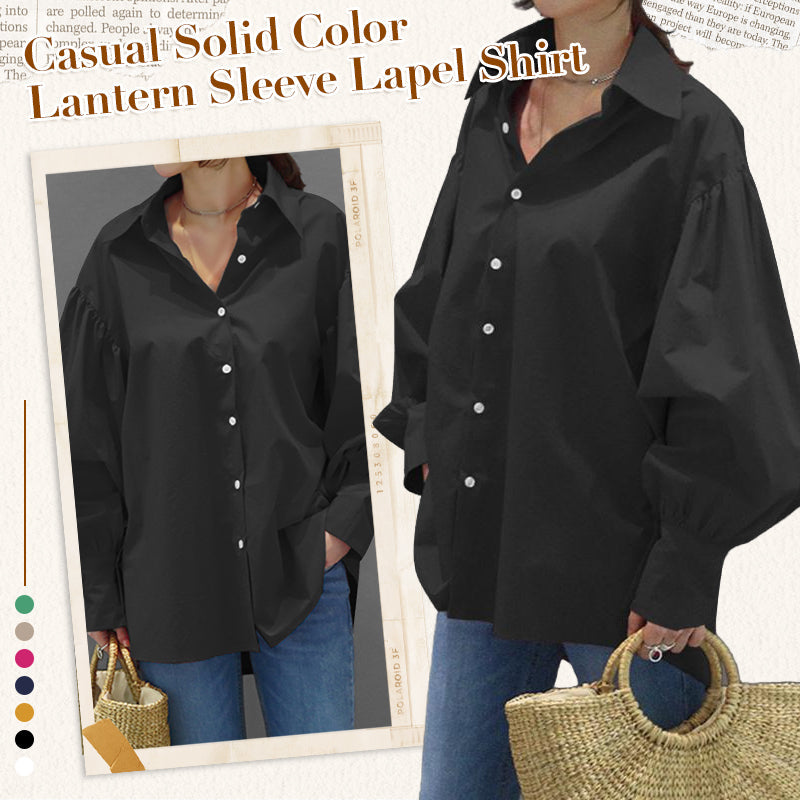 Women's Casual Solid Color Lantern Sleeve Lapel Shirt