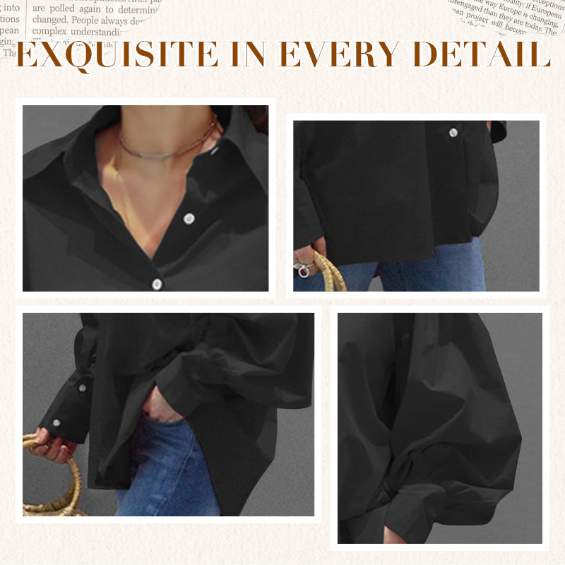 Women's Casual Solid Color Lantern Sleeve Lapel Shirt