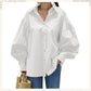 Women's Casual Solid Color Lantern Sleeve Lapel Shirt