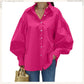 Women's Casual Solid Color Lantern Sleeve Lapel Shirt